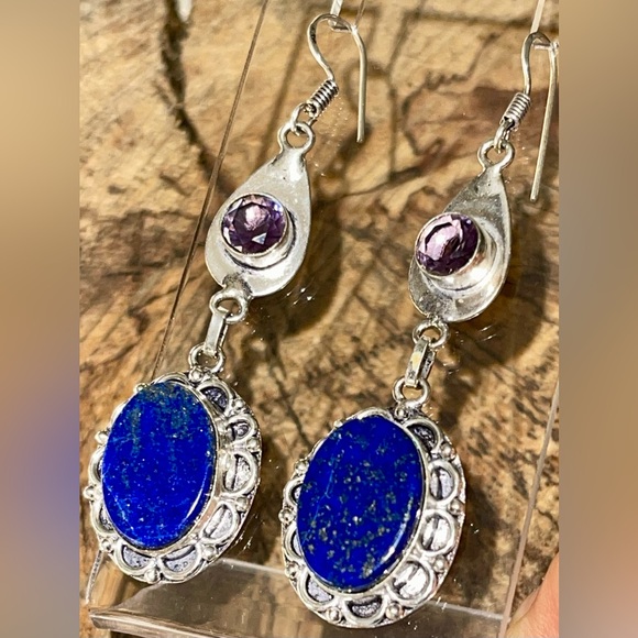 Lapis Lazuli Earrings 2 1/2” - Picture 2 of 9